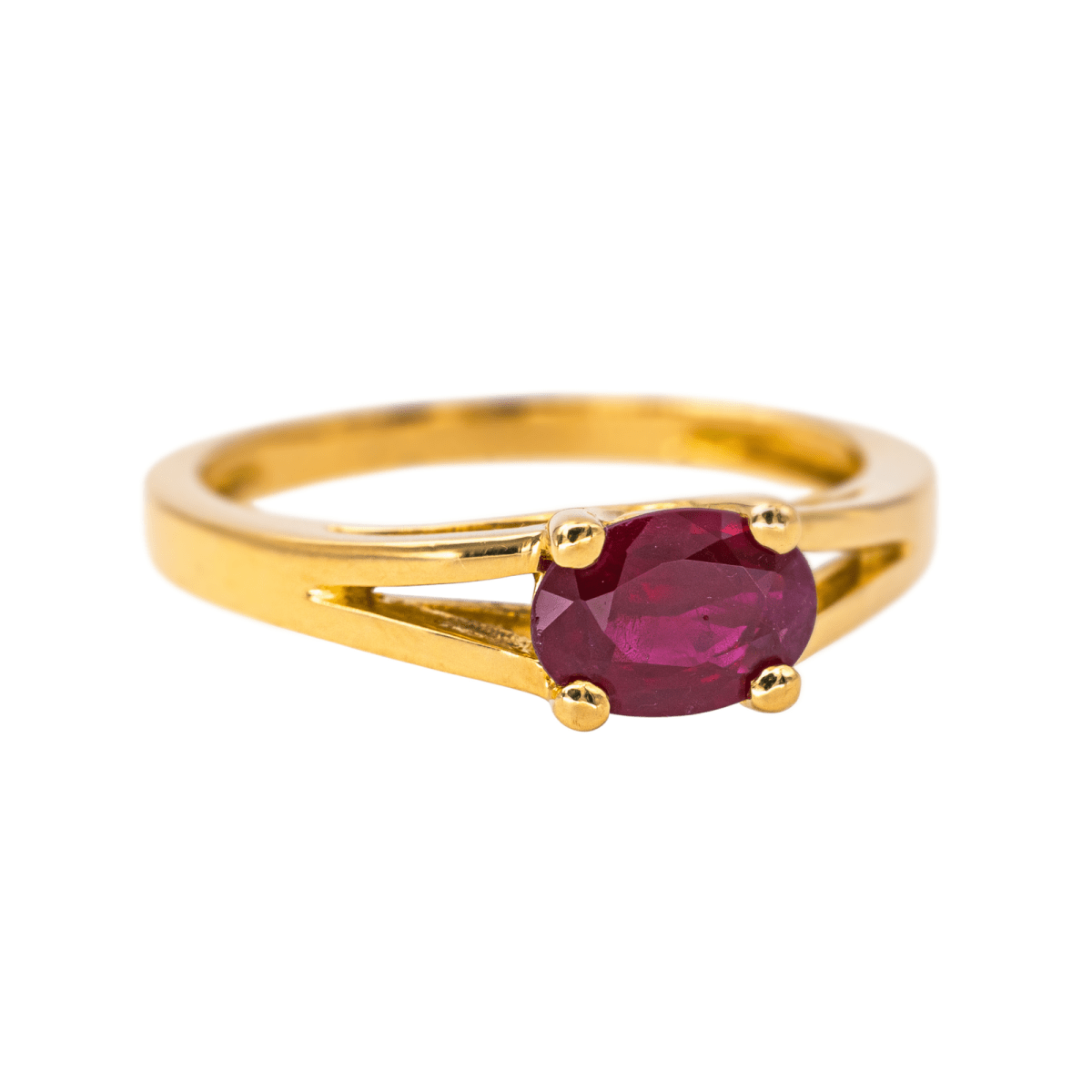 Bague Solitaire en or jaune et rubis - Castafiore