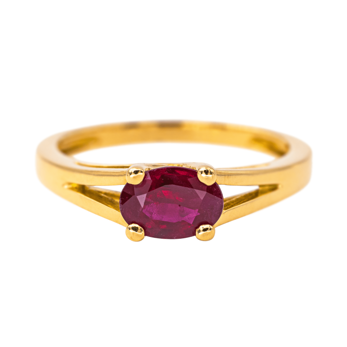 Bague Solitaire en or jaune et rubis - Castafiore