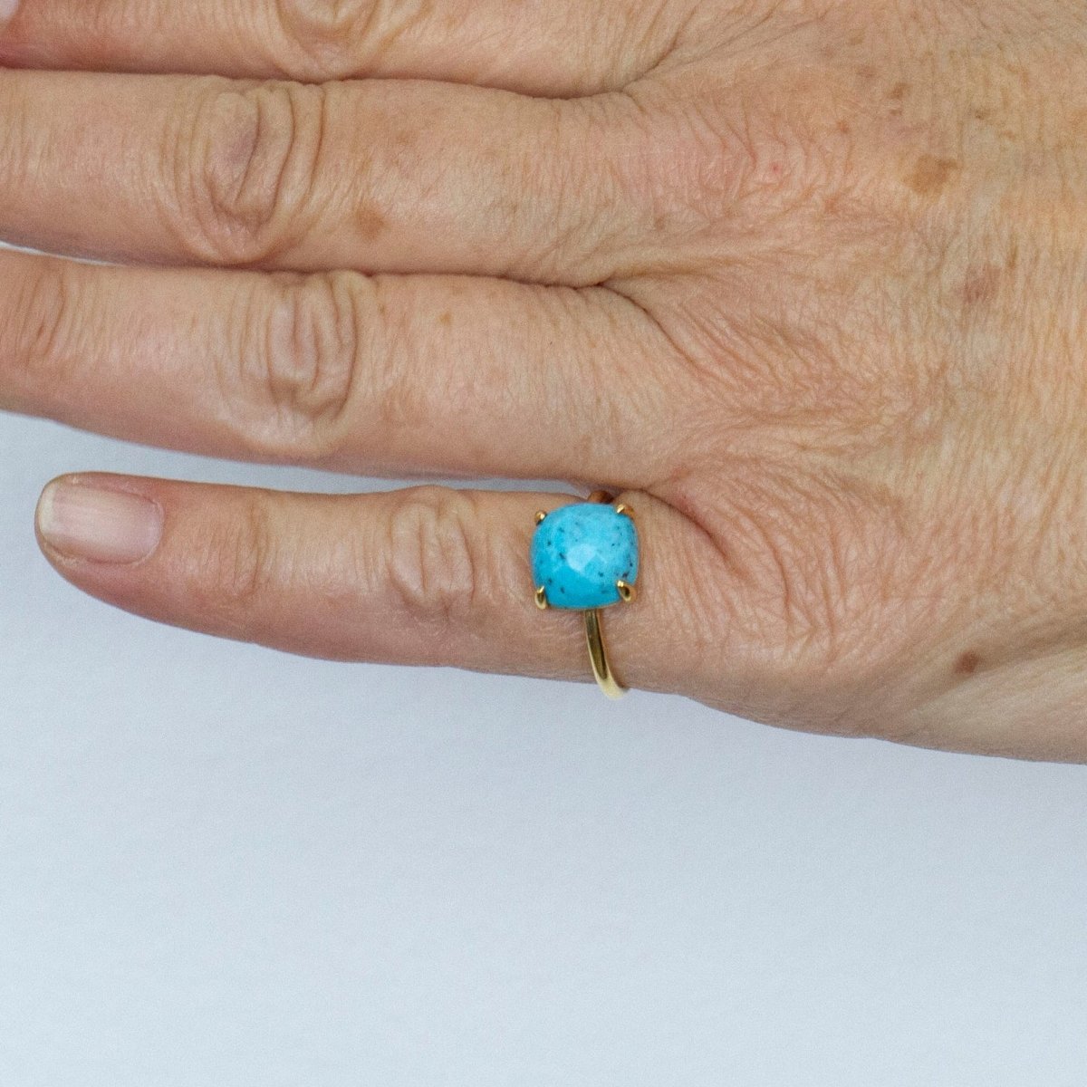 Bague Solitaire en or jaune et turquoise - Castafiore