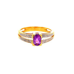 Bague Solitaire en or jaune, or blanc, améthyste, et diamants - Castafiore