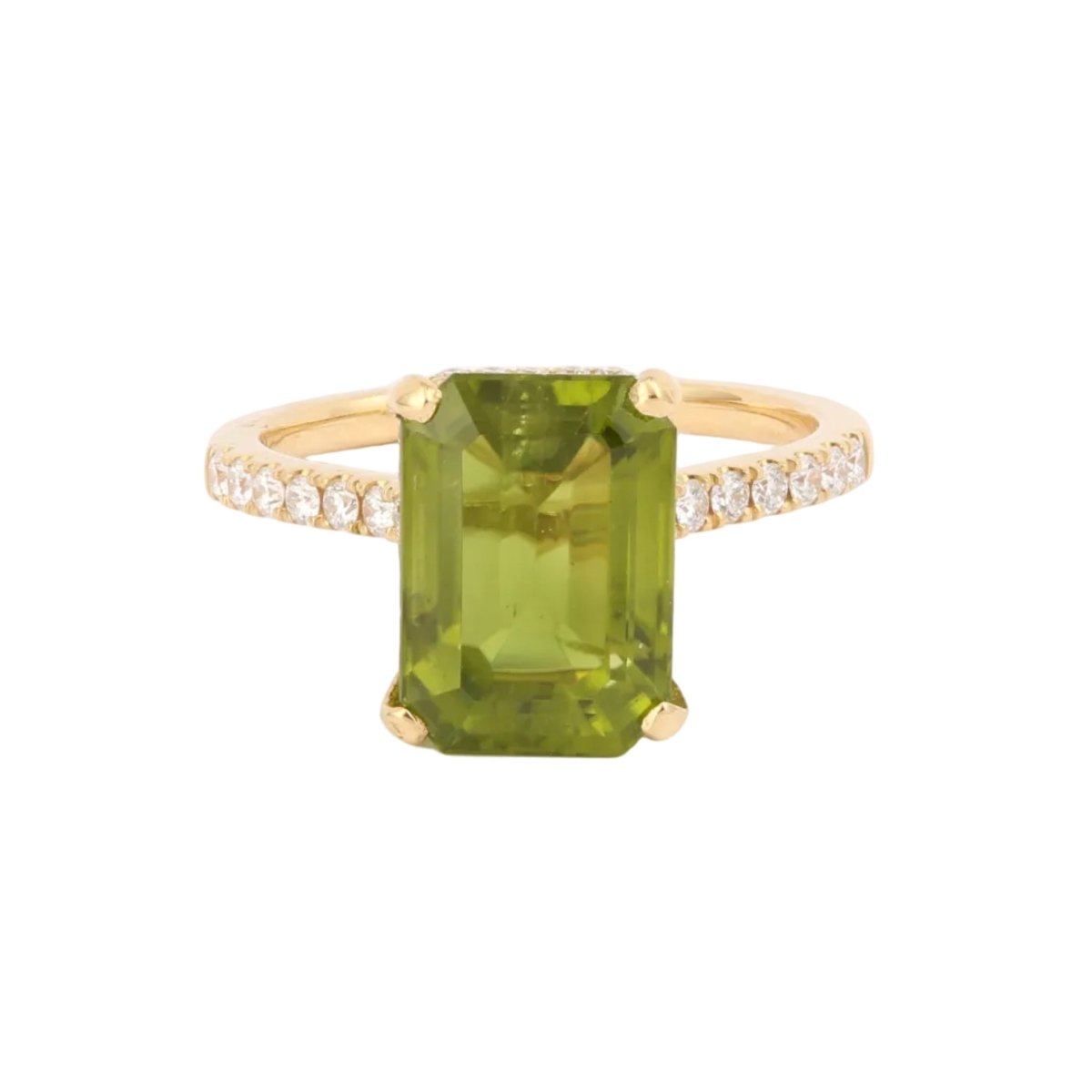 Bague Solitaire en or jaune, péridot et diamants - Castafiore