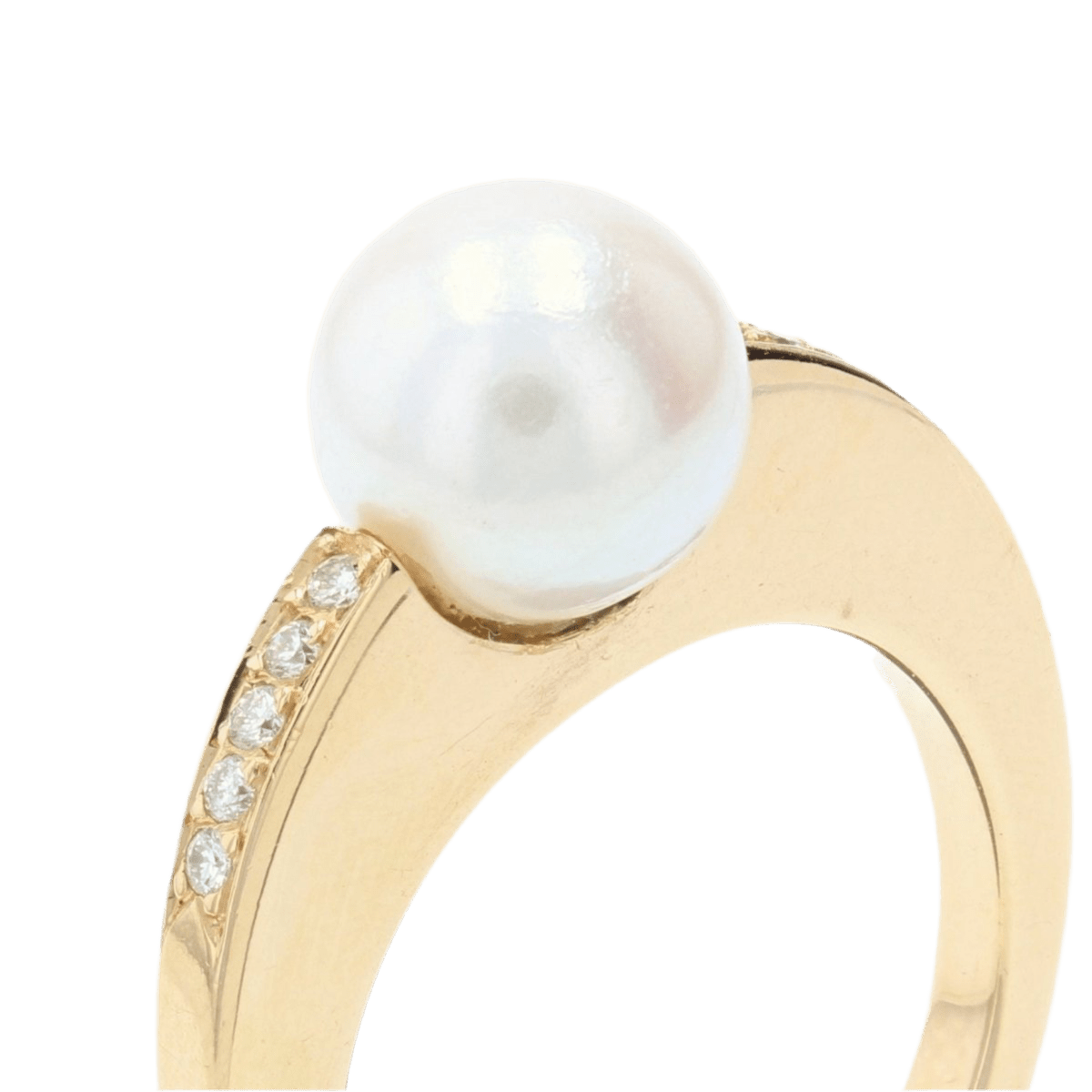 Bague Solitaire en or jaune, perle et diamants - Castafiore