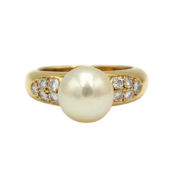 Bague Solitaire en or jaune, perle et diamants - Castafiore
