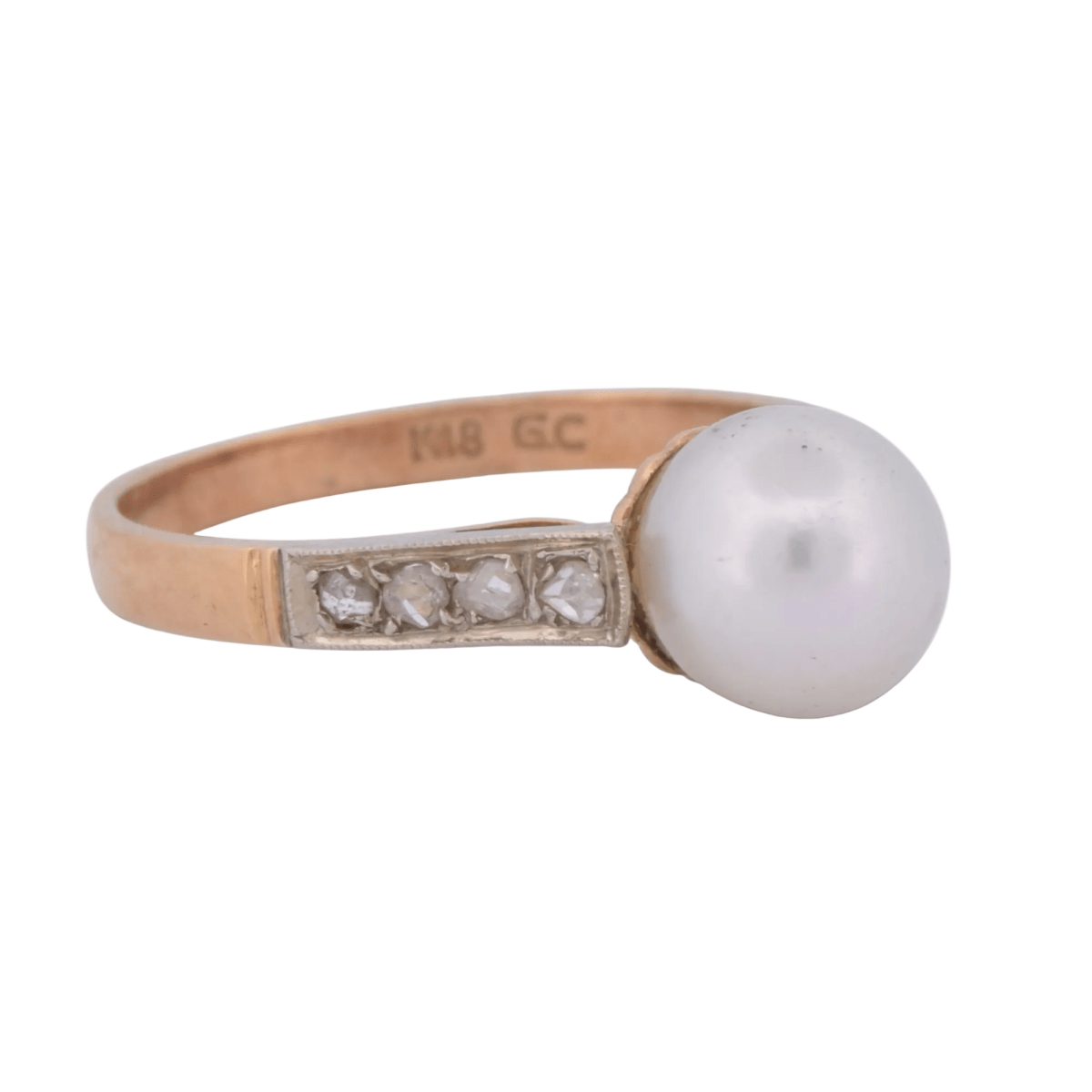 Bague Solitaire en or jaune, perle et diamants - Castafiore