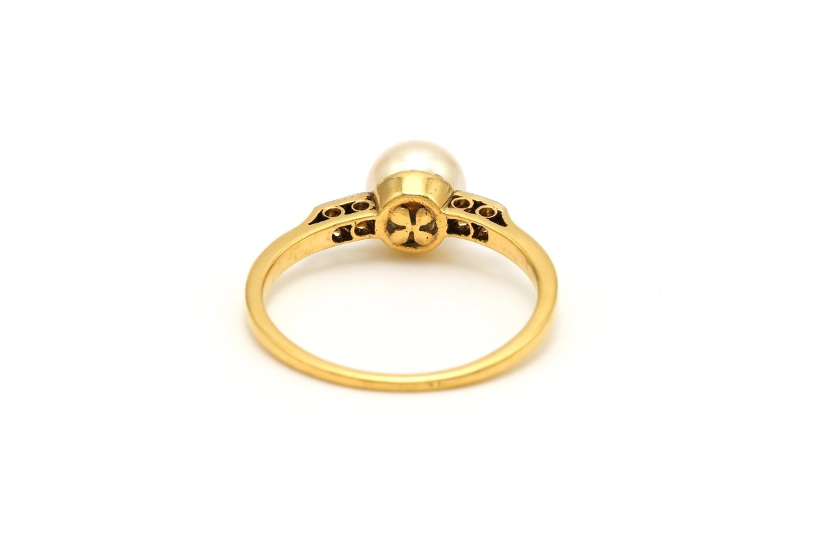 Bague Solitaire en or jaune, perle et diamants - Castafiore