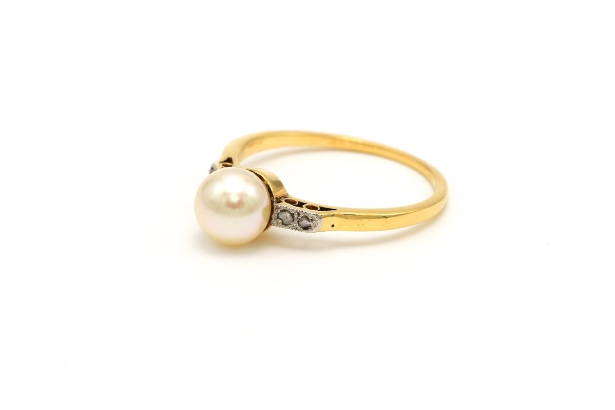 Bague Solitaire en or jaune, perle et diamants - Castafiore
