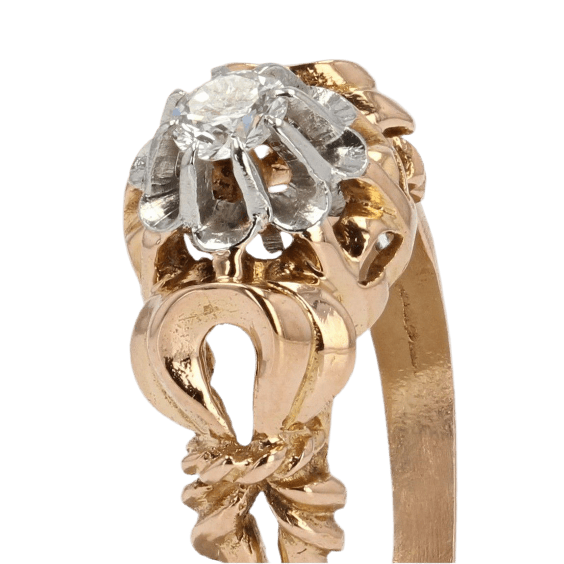 Bague Solitaire en or jaune, platine et diamant - Castafiore