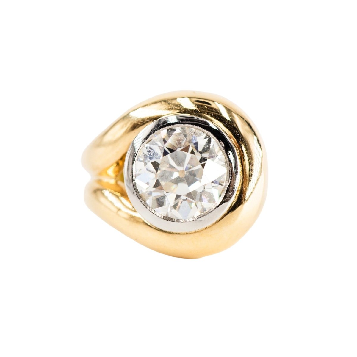 Bague Solitaire en or jaune, platine et diamant - Castafiore