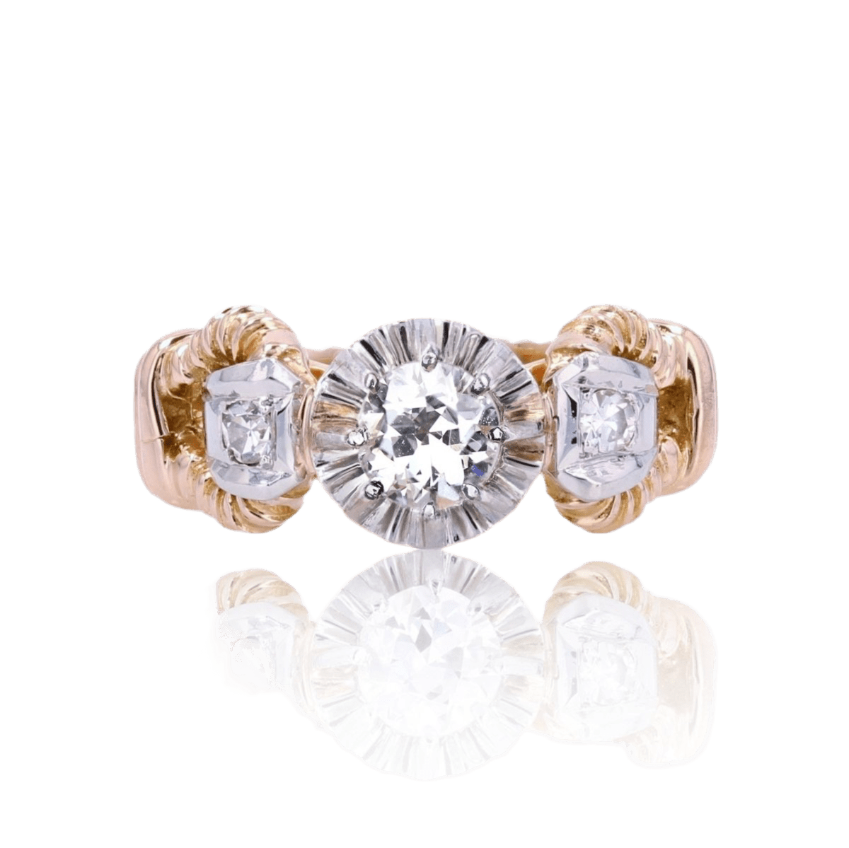 Bague Solitaire en or jaune, platine et diamants - Castafiore