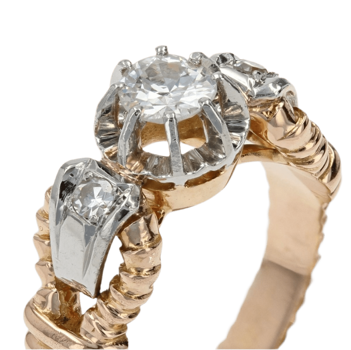 Bague Solitaire en or jaune, platine et diamants - Castafiore