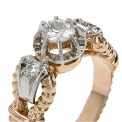 Bague Solitaire en or jaune, platine et diamants - Castafiore