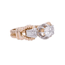 Bague Solitaire en or jaune, platine et diamants - Castafiore