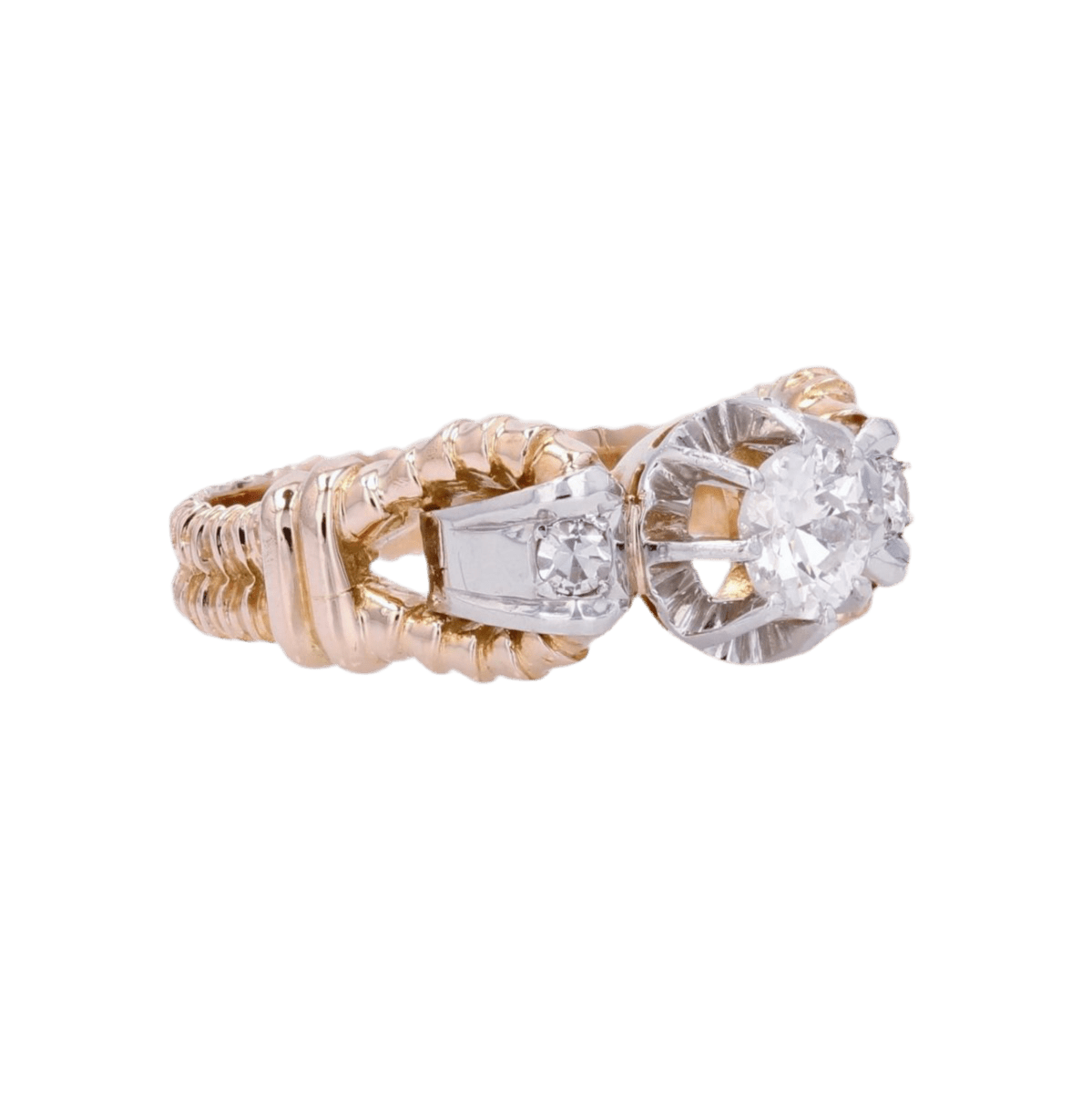 Bague Solitaire en or jaune, platine et diamants - Castafiore