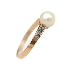 Bague Solitaire en or jaune, platine, perle et diamants - Castafiore