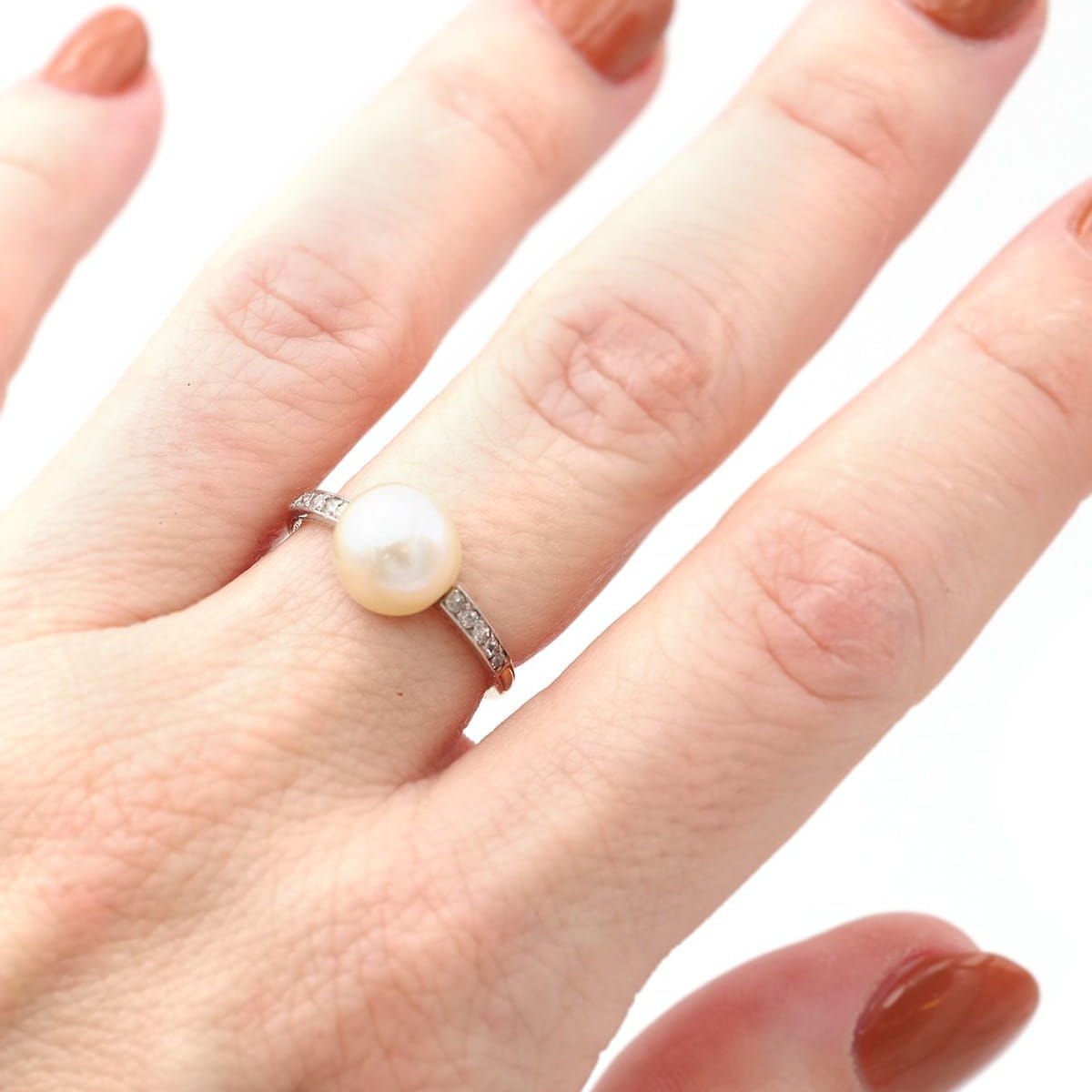 Bague Solitaire en or jaune, platine, perle et diamants - Castafiore