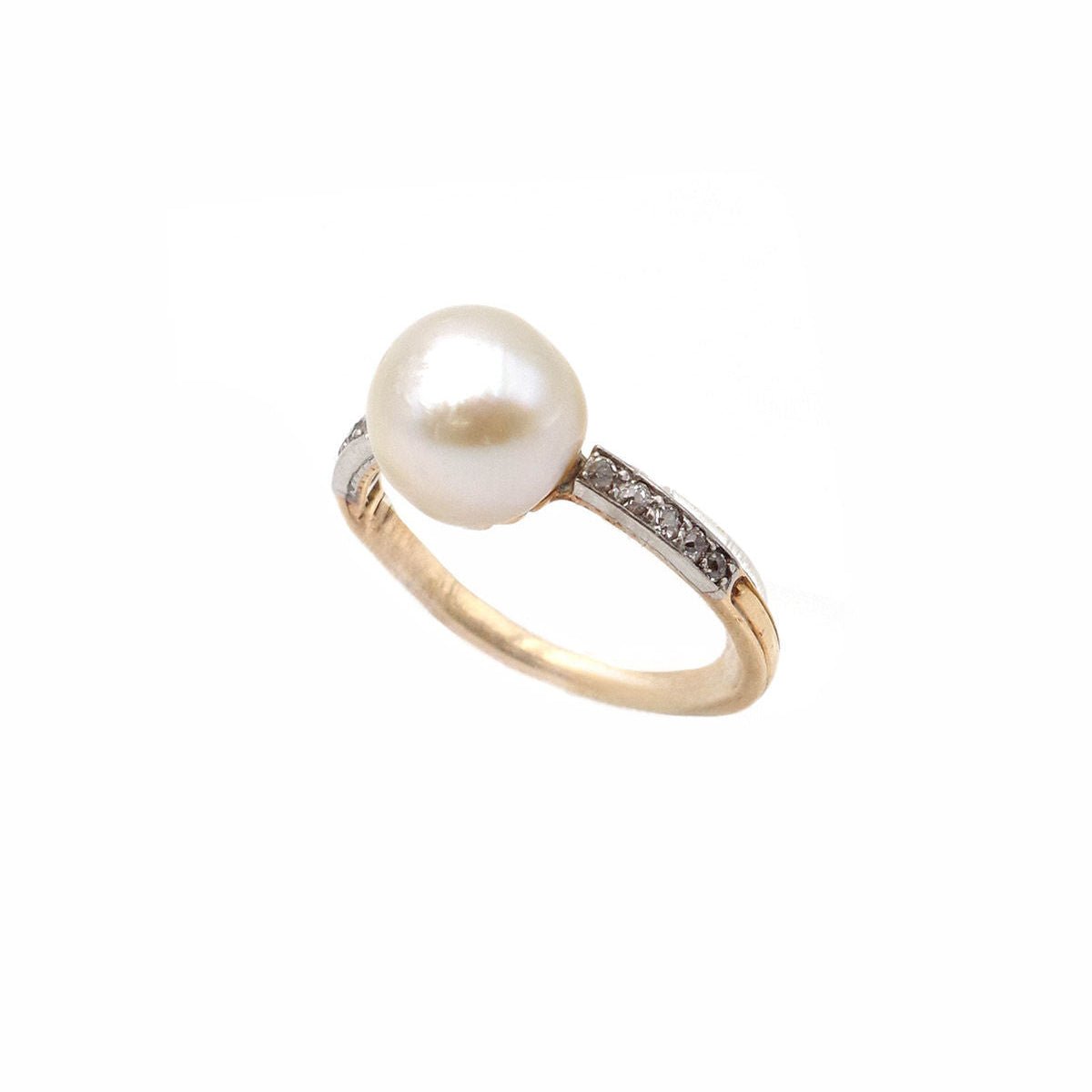 Bague Solitaire en or jaune, platine, perles et diamants - Castafiore