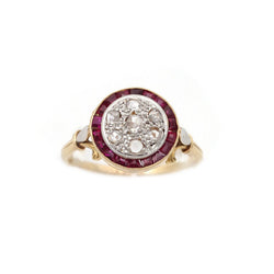 Bague Solitaire en or jaune, platine, rubis et diamants - Castafiore