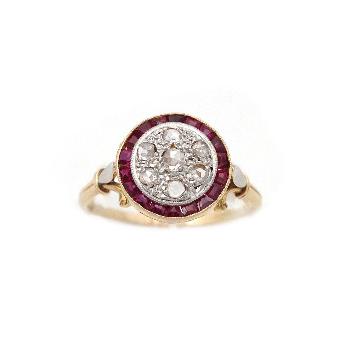 Bague Solitaire en or jaune, platine, rubis et diamants - Castafiore