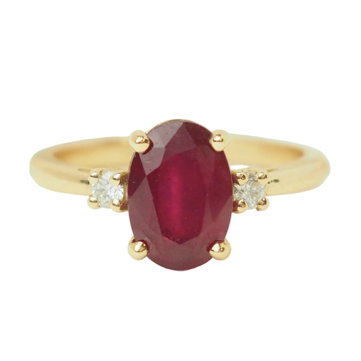 Bague Solitaire en or jaune, rubis et diamants - Castafiore