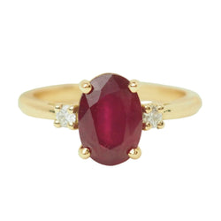 Bague Solitaire en or jaune, rubis et diamants - Castafiore