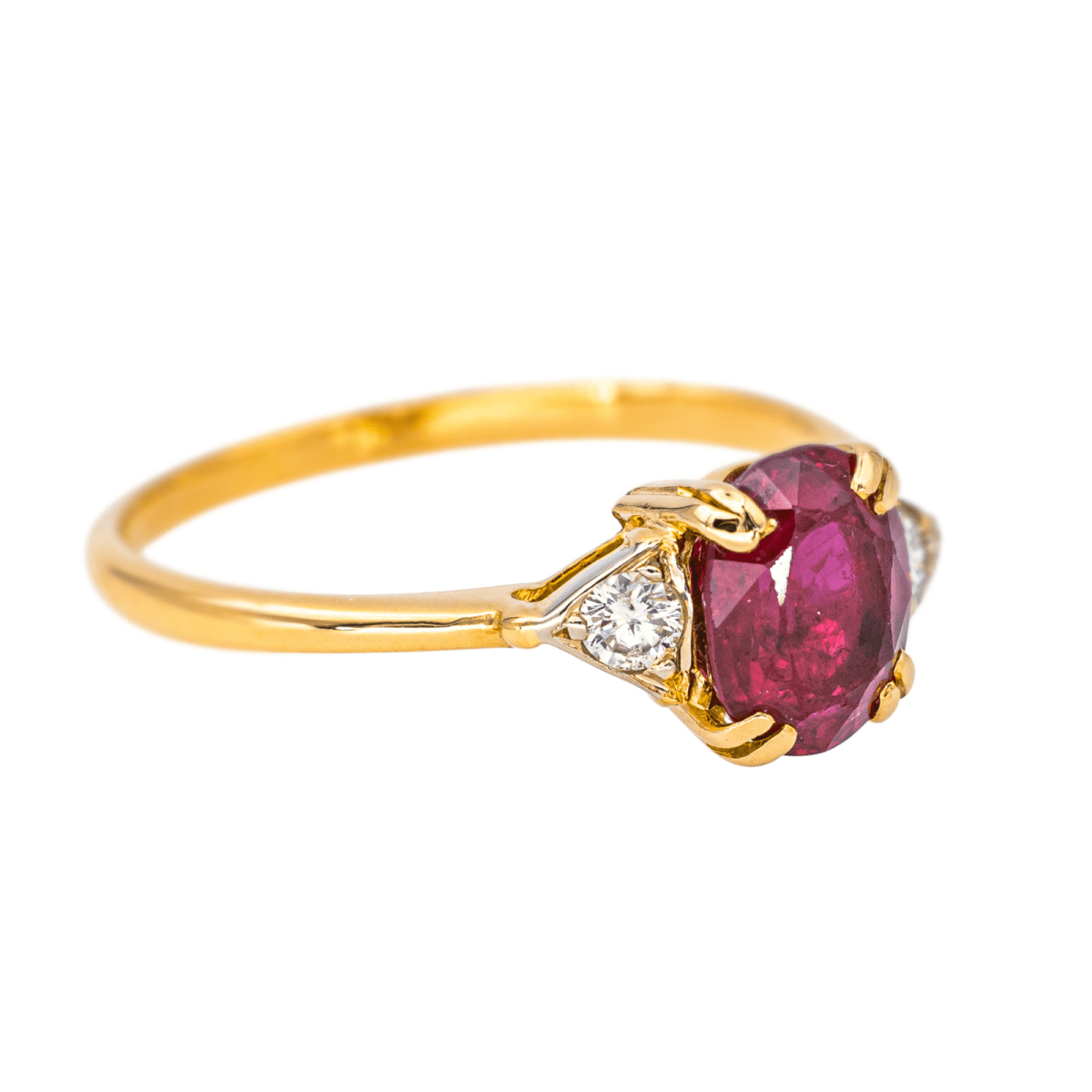 Bague Solitaire en or jaune, rubis et diamants - Castafiore