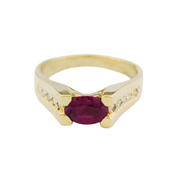 Bague Solitaire en or jaune, rubis et diamants - Castafiore