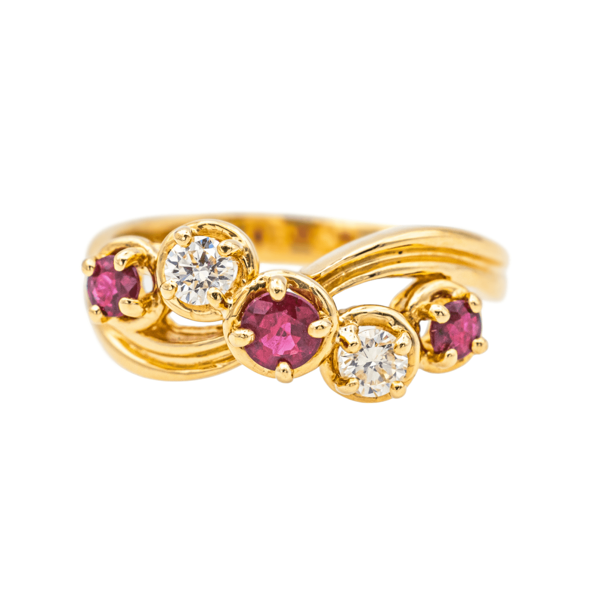 Bague Solitaire en or jaune, rubis et diamants - Castafiore