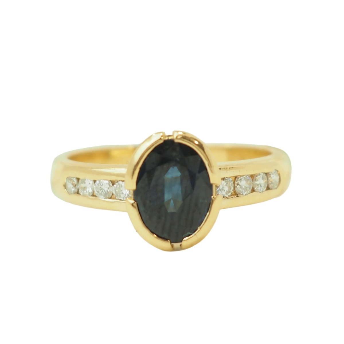 Bague Solitaire en or jaune, saphir et diamant - Castafiore