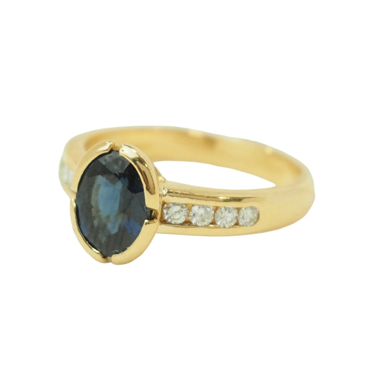 Bague Solitaire en or jaune, saphir et diamant - Castafiore