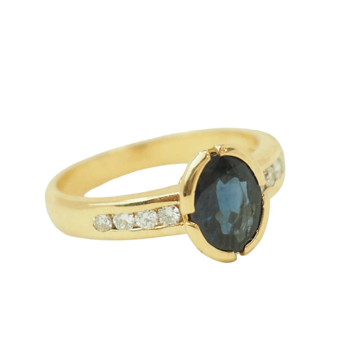 Bague Solitaire en or jaune, saphir et diamant - Castafiore