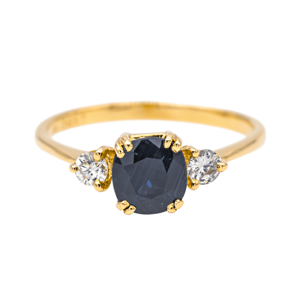 Bague Solitaire en or jaune, saphir et diamants - Castafiore