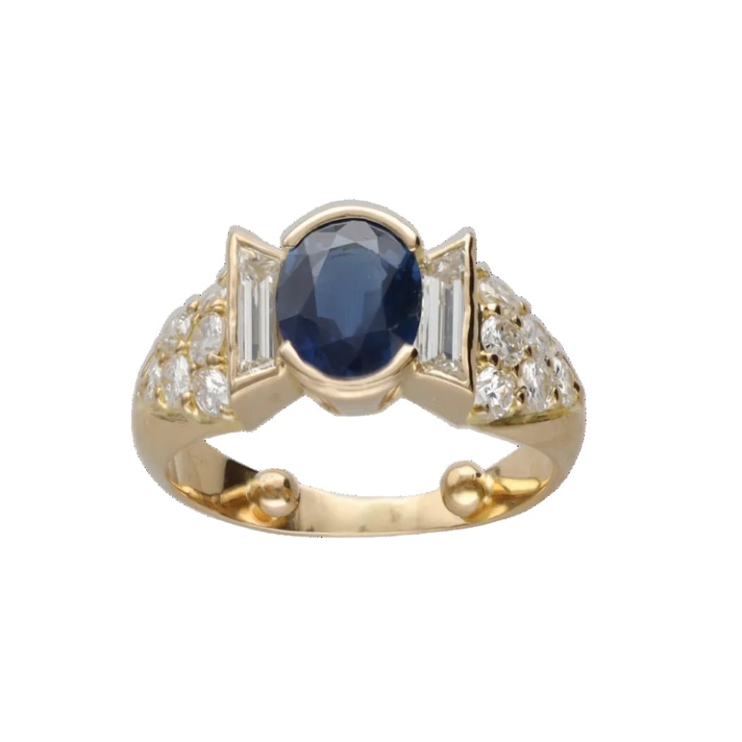 Ring - 18k yellow gold - Sapphire 1 Ct and diamonds 1 Ct H-VS - Size 51