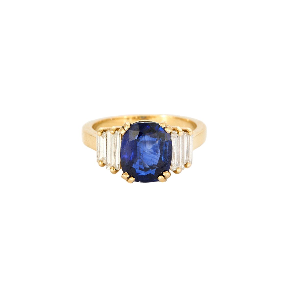 Bague Solitaire en or jaune, saphir, et diamants - Castafiore
