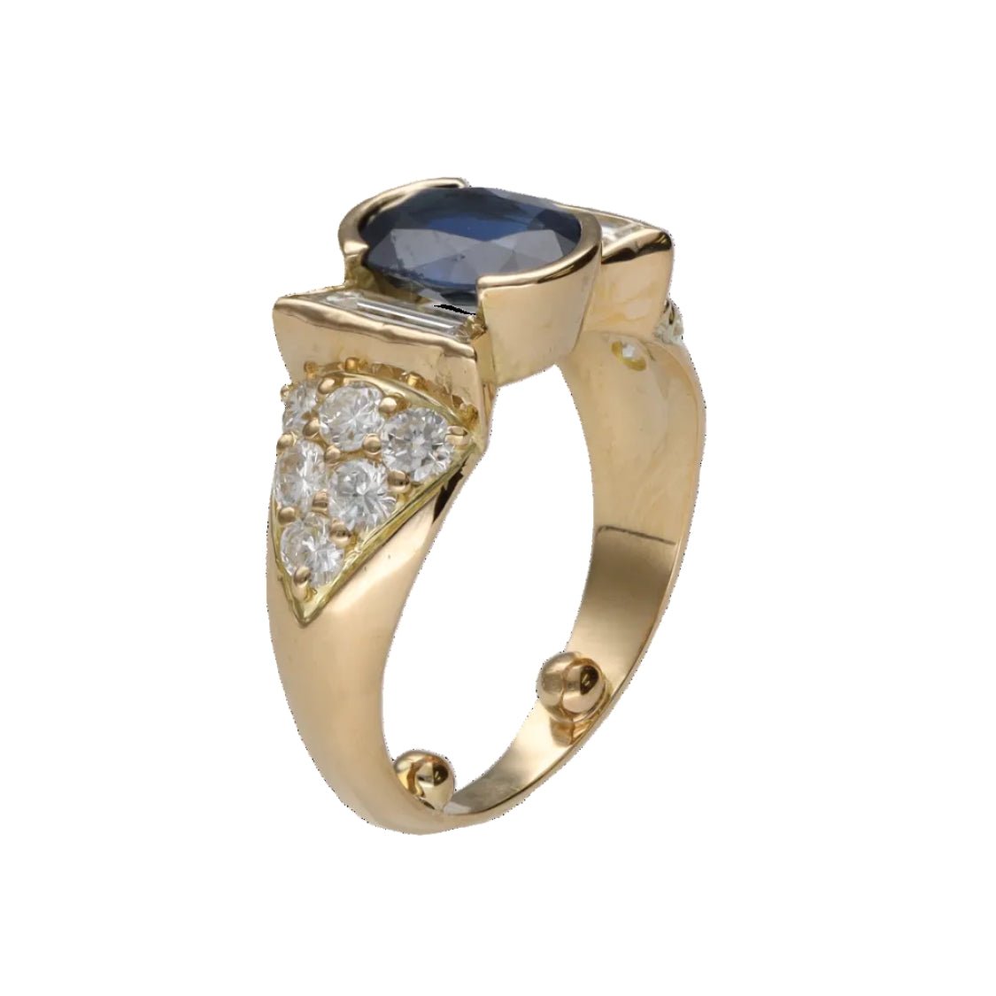 Ring - 18k yellow gold - Sapphire 1 Ct and diamonds 1 Ct H-VS - Size 51