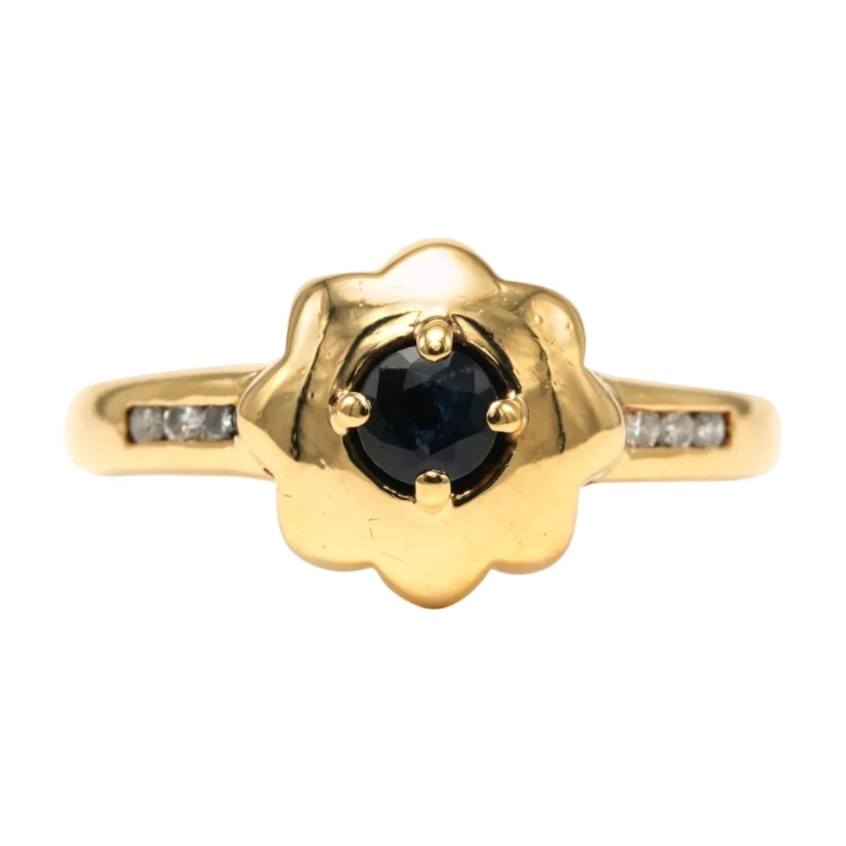 Bague Solitaire en or jaune, saphirs et diamants - Castafiore