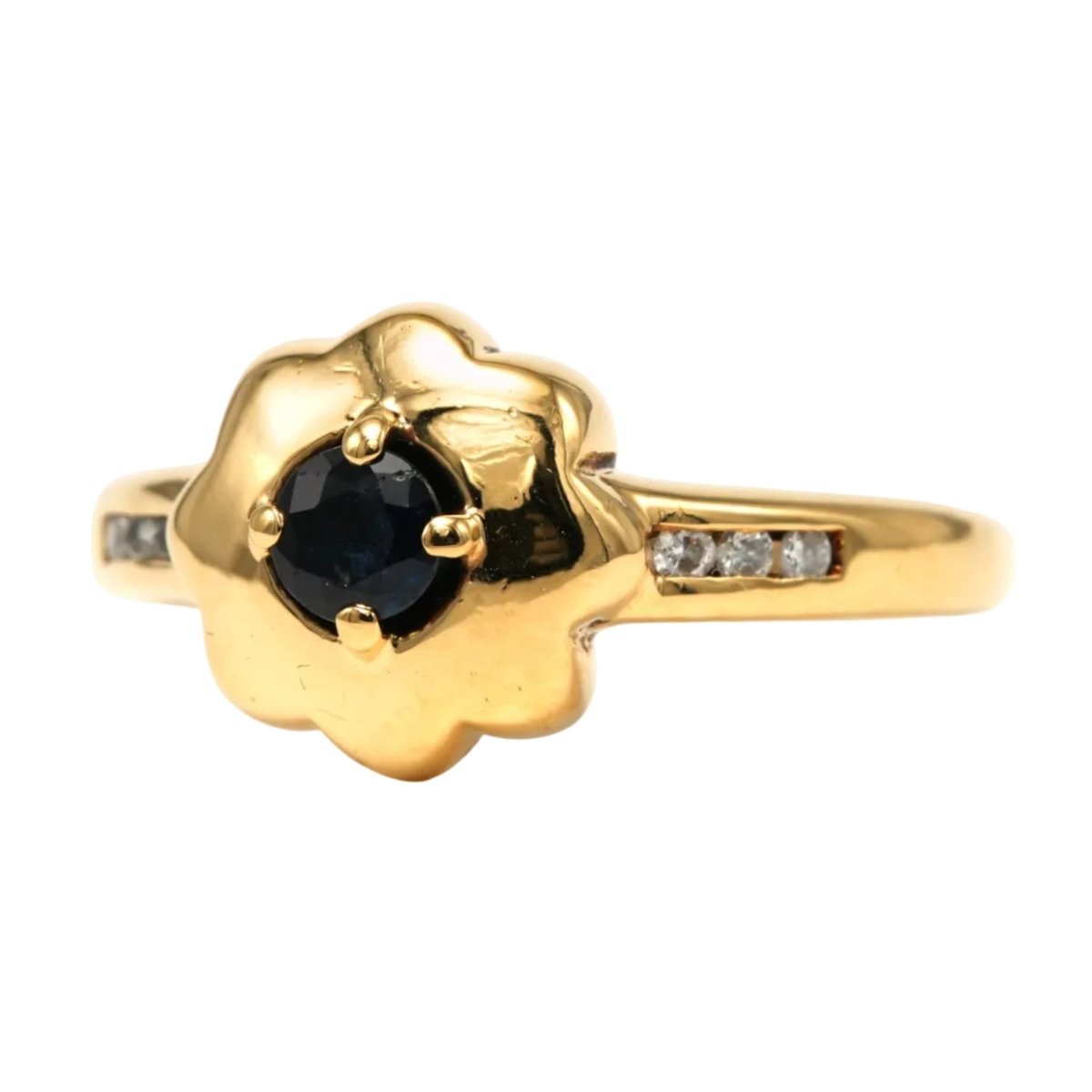 Bague Solitaire en or jaune, saphirs et diamants - Castafiore