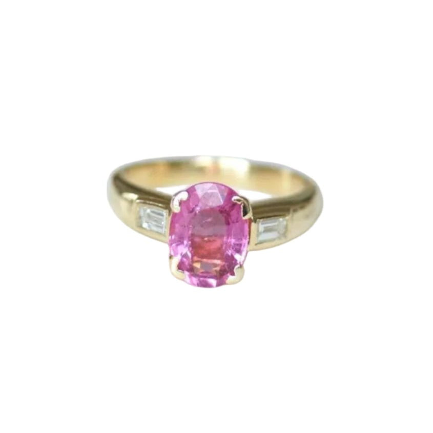 Bague Solitaire en or jaune, tourmaline rose, et diamant - Castafiore