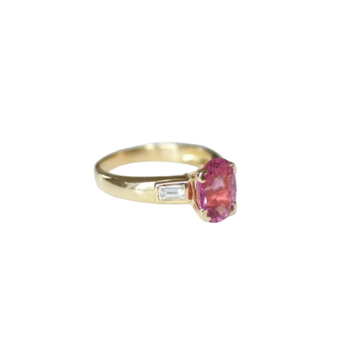 Bague Solitaire en or jaune, tourmaline rose, et diamant - Castafiore