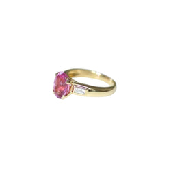 Bague Solitaire en or jaune, tourmaline rose, et diamant - Castafiore