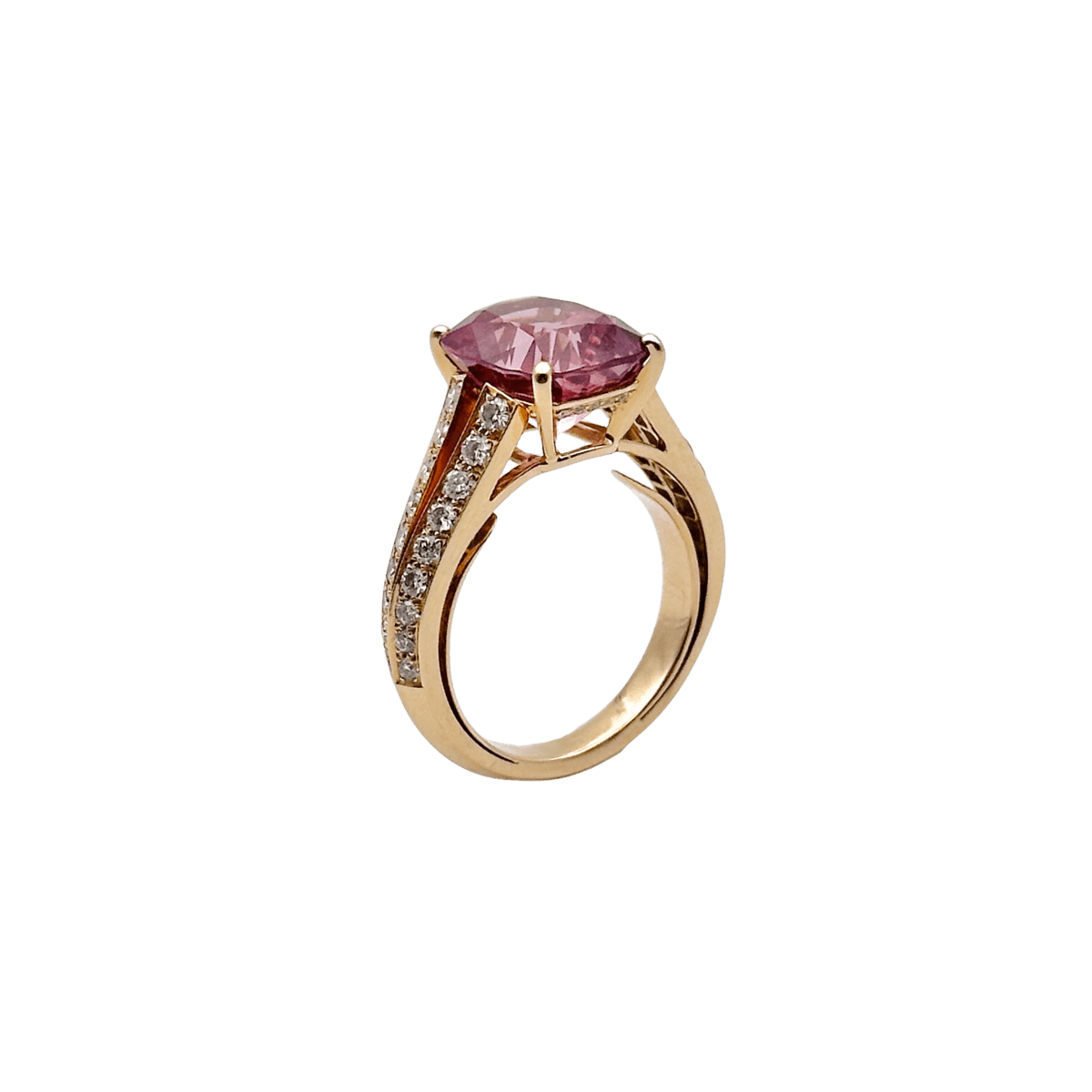 Bague Solitaire en or rose, spinelle et diamants - Castafiore