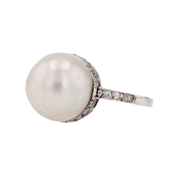 Bague Solitaire en platine, perle et diamants - Castafiore