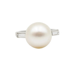 Bague Solitaire en platine, perle et diamants - Castafiore