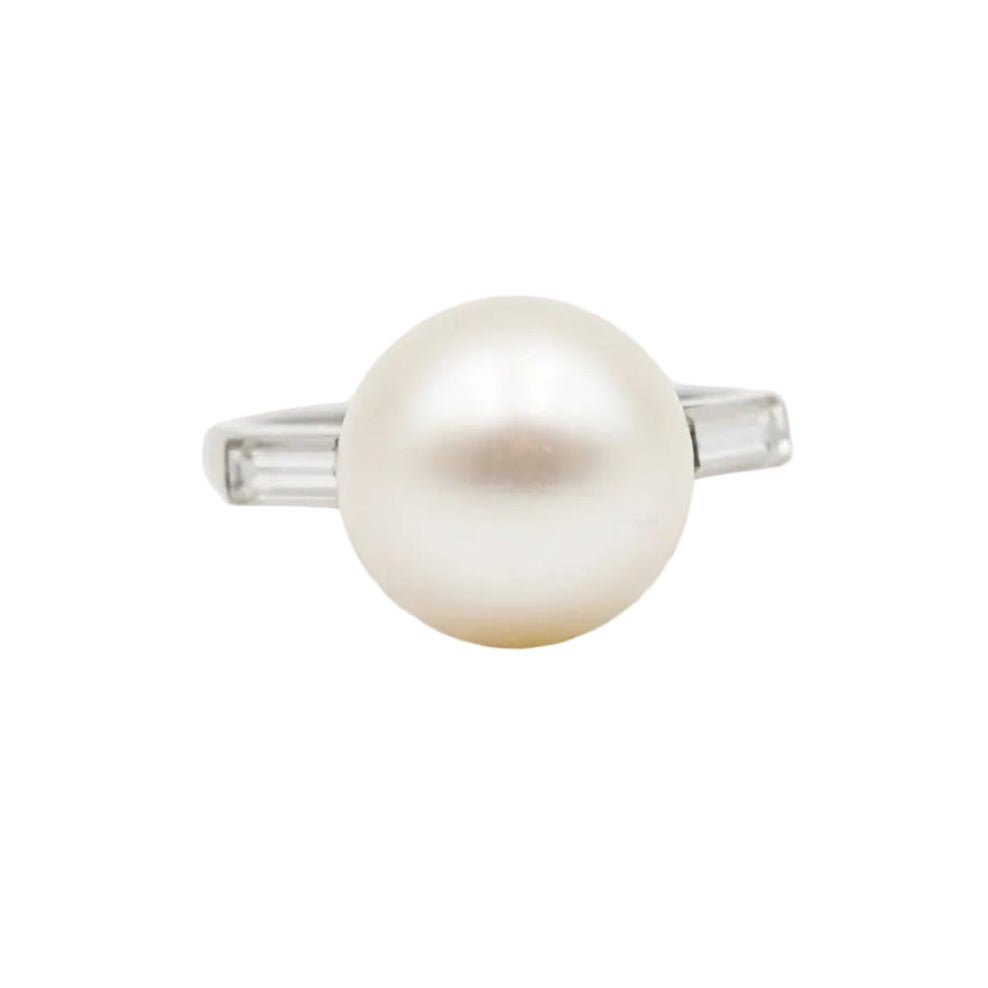 Bague Solitaire en platine, perle et diamants - Castafiore