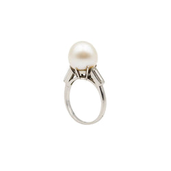 Bague Solitaire en platine, perle et diamants - Castafiore