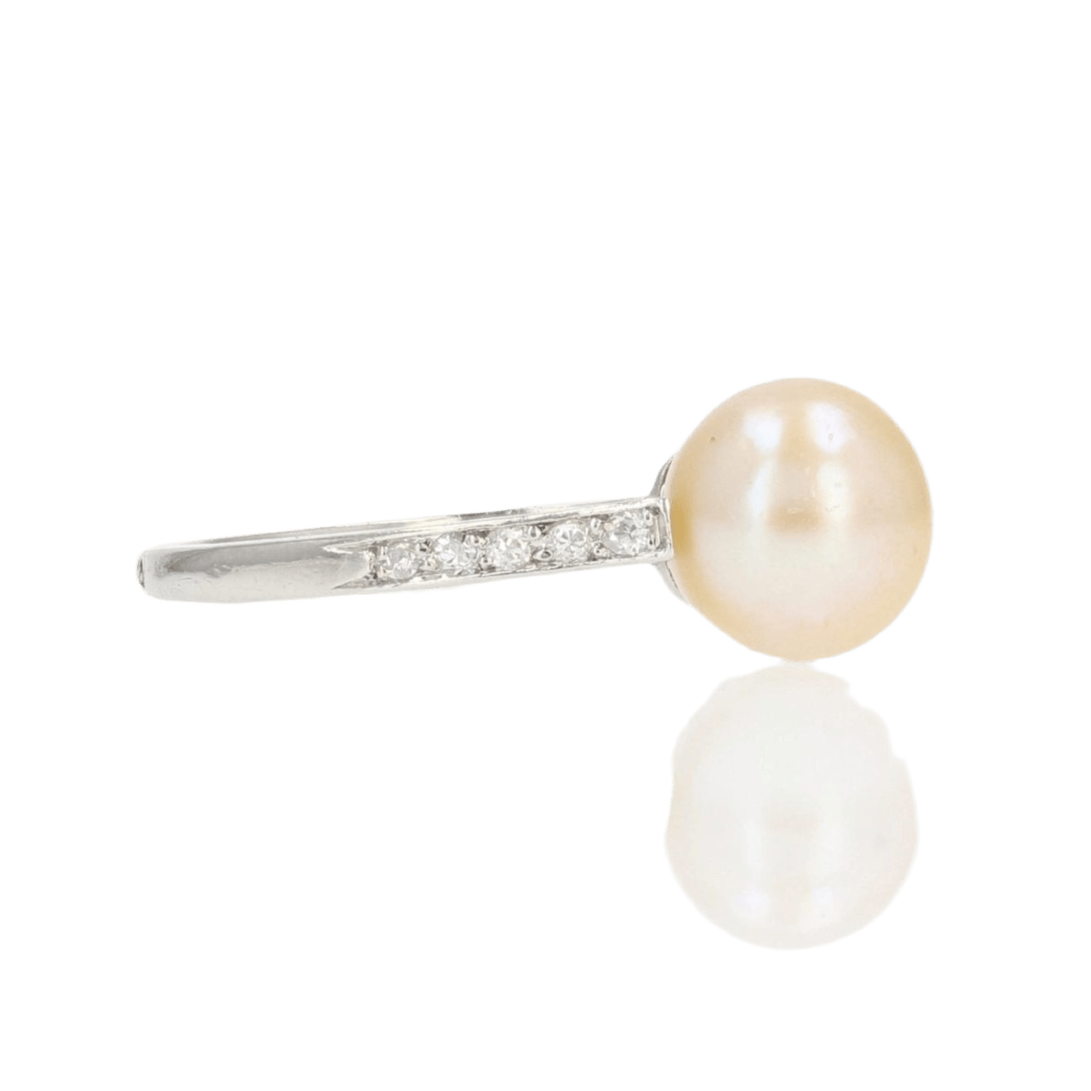 Bague Solitaire en platine, perle et diamants - Castafiore