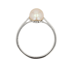 Bague Solitaire en platine, perle et diamants - Castafiore