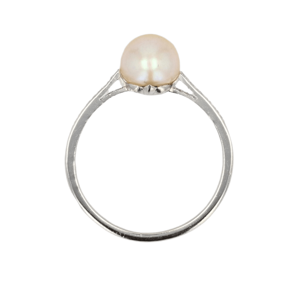 Bague Solitaire en platine, perle et diamants - Castafiore