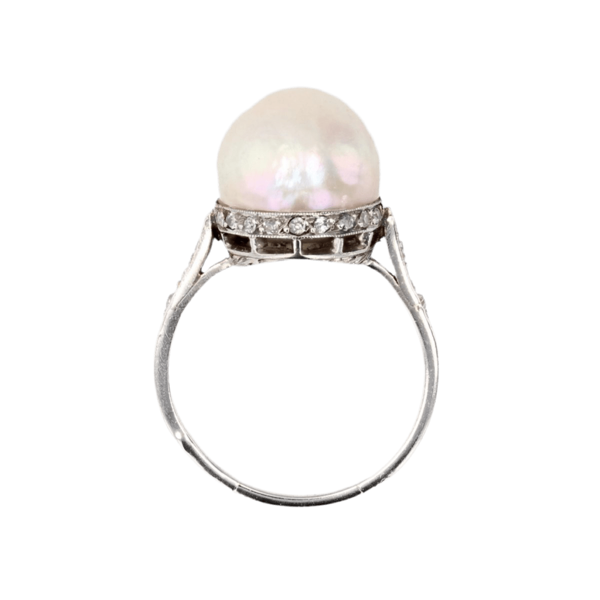 Bague Solitaire en platine, perle et diamants - Castafiore