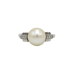 Bague Solitaire en platine, perle et diamants - Castafiore