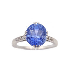 Bague Solitaire en platine, saphir et diamants - Castafiore